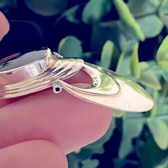 Vintage Chapel Zenray Modernist onyx Sterling Silver large 925 Dangle earrings - Picture 4 of 5